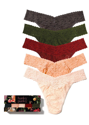 Golden Hour 5 Pack Signature Lace® Original Rise Thongs In Printed Box