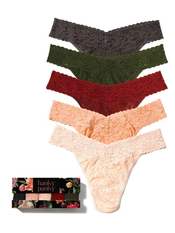Golden Hour 5 Pack Signature Lace® Original Rise Thongs In Printed Box