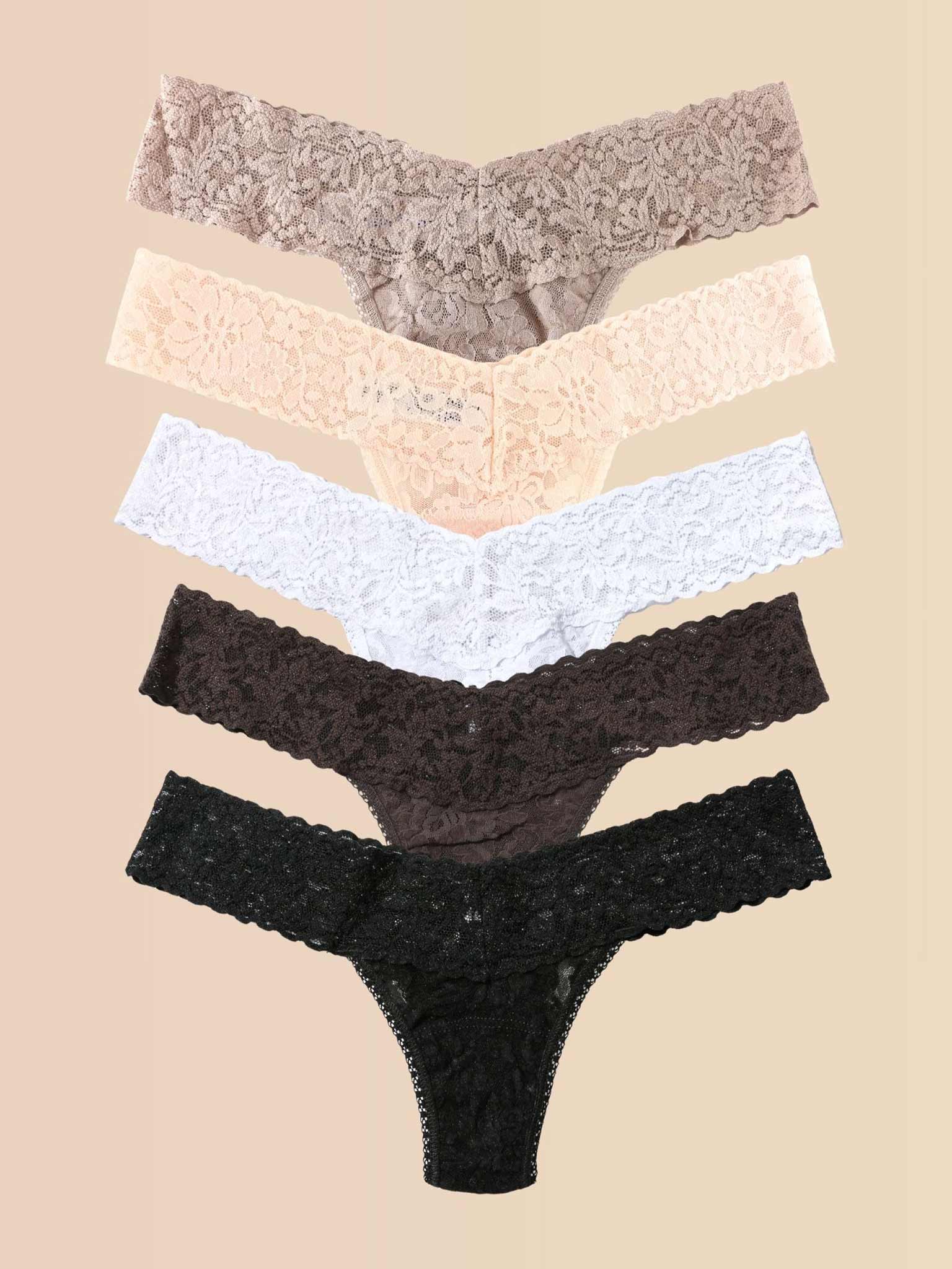 5 Pack Signature Lace® Original Rise Thongs In Printed Box Taupe/Desert Rose/White/Granite/Black