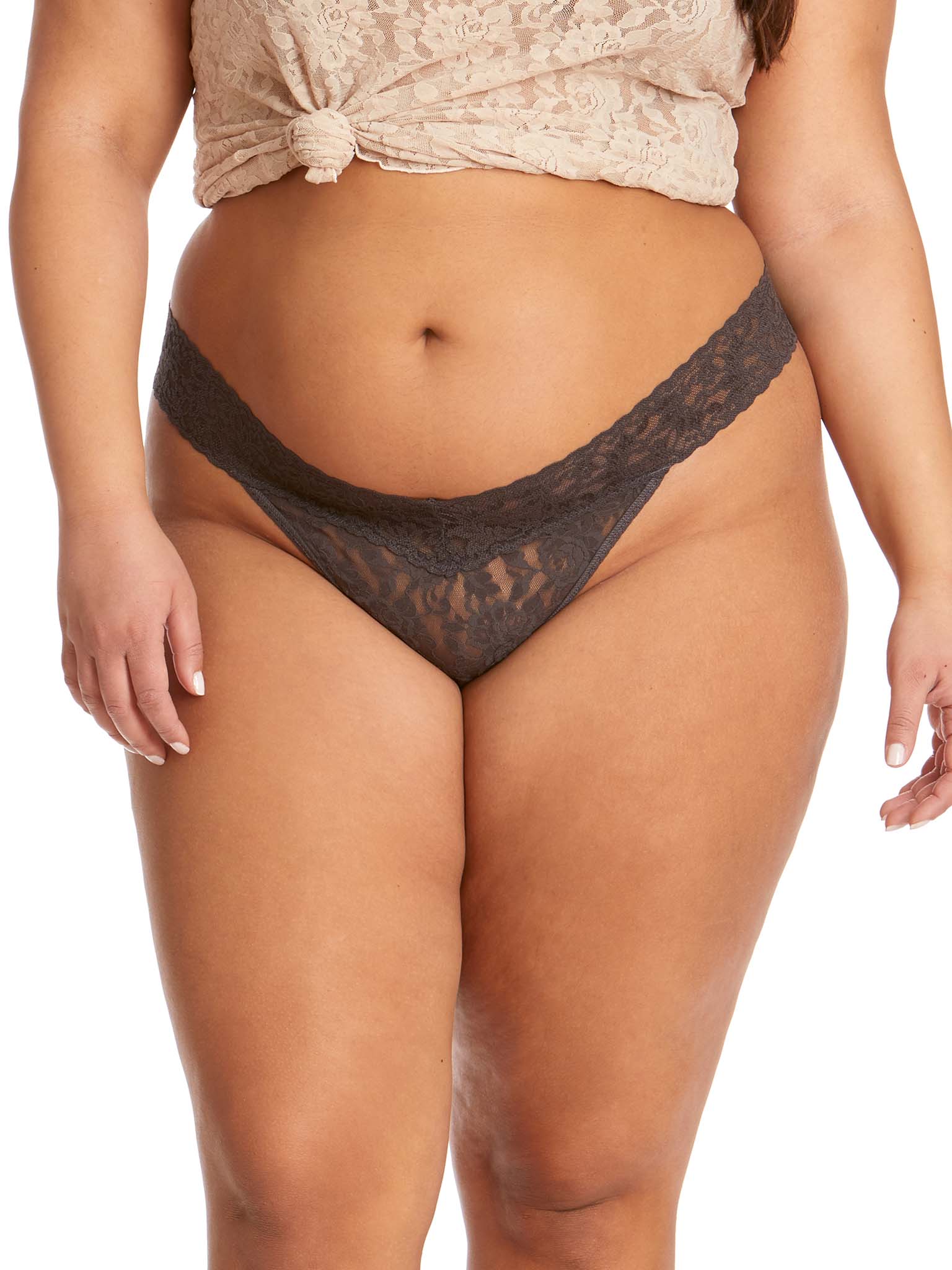 Plus Sized Signature Lace® Original Rise Thong Granite Grey