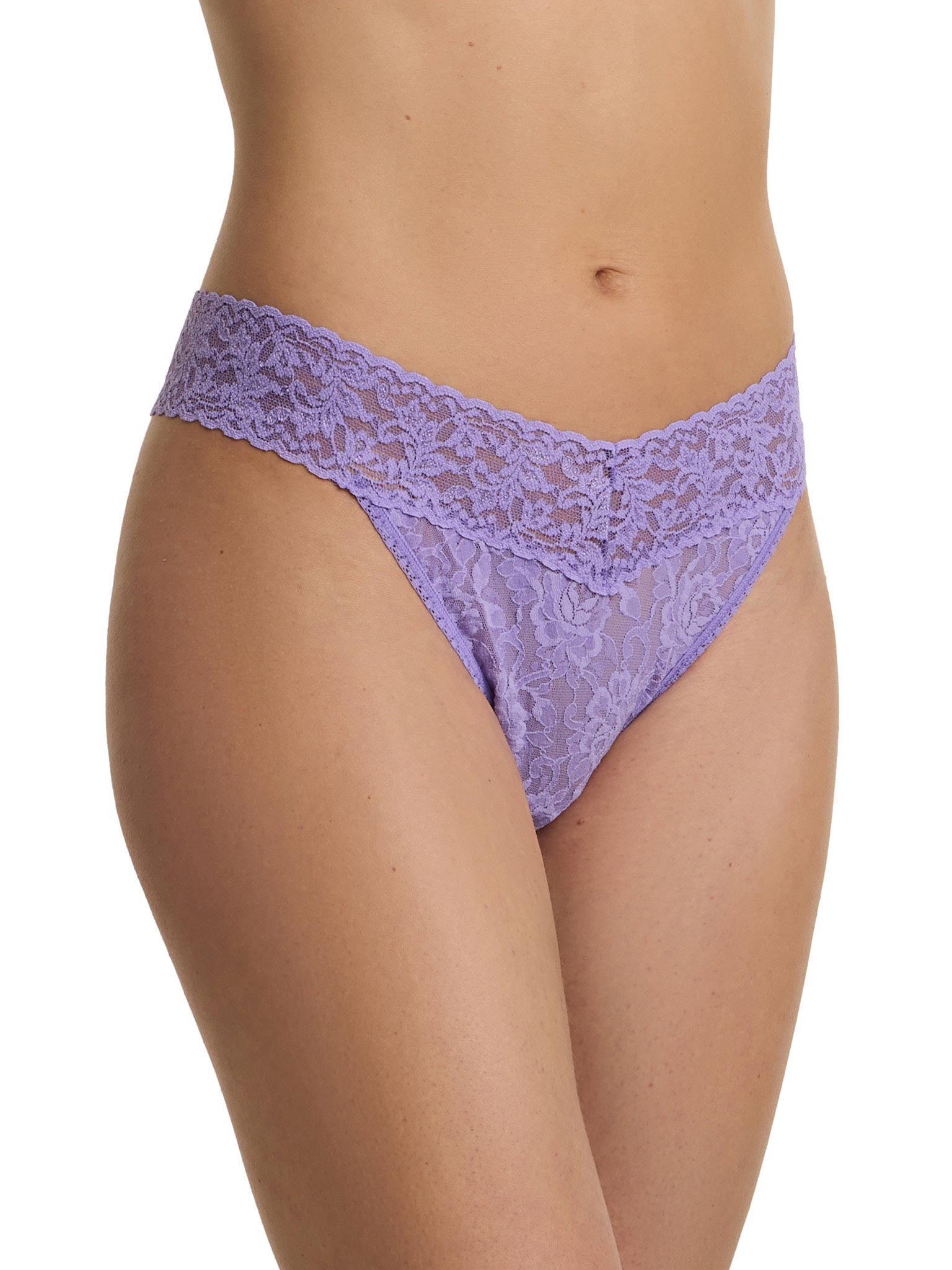 Purple lace underwear on a white background