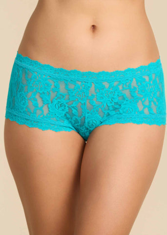 Model facing front wearing Signature Lace® Boyshort Turkish Tile Blue