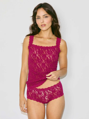 Dark Pomegranate Red Signature Lace® Boyshort - Front View, On Model | Hanky Panky