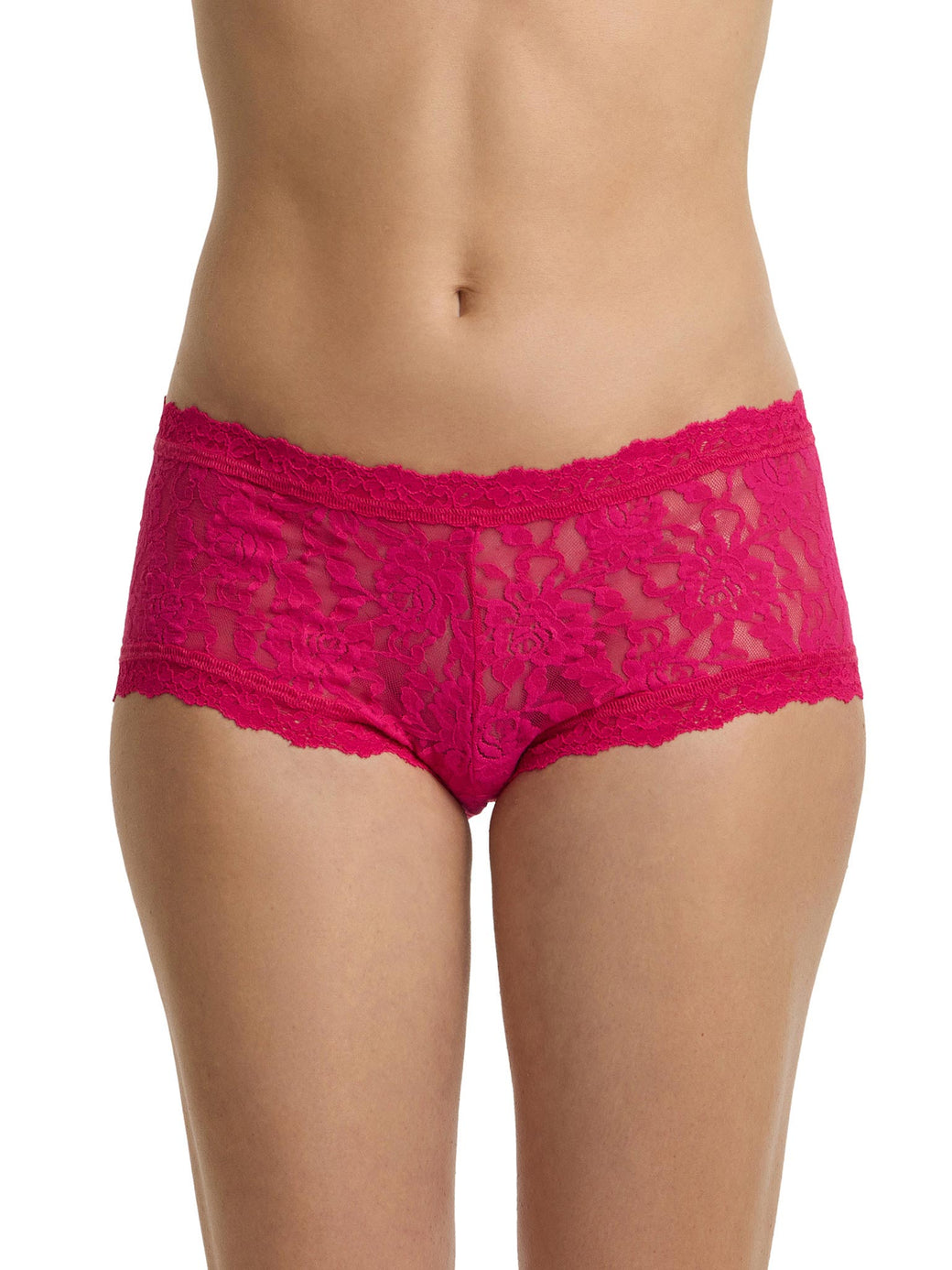 Pink lace underwear on a white background