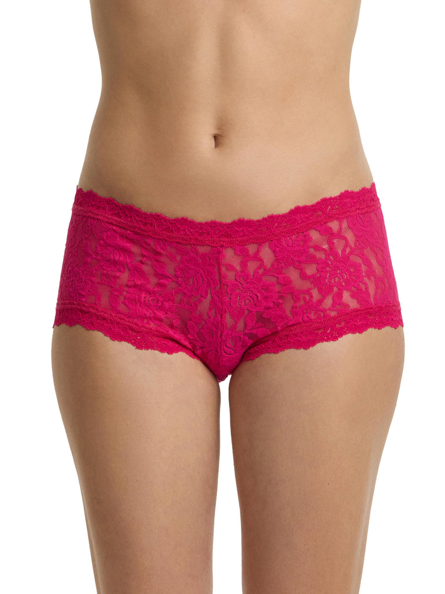 Sealed With A Kiss Pink Signature Lace® Boyshort - Front On Model | Hanky Panky