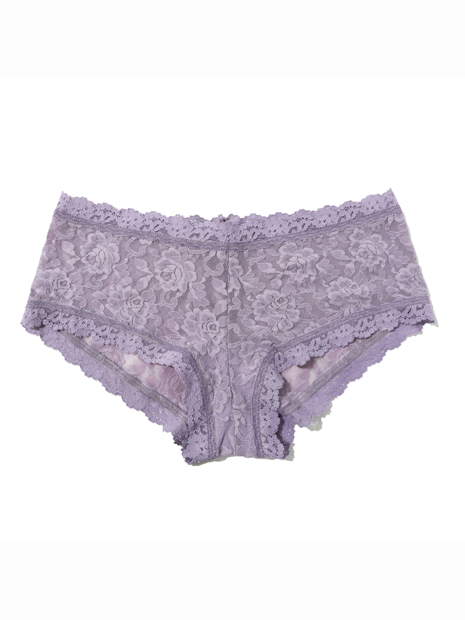 Purple lace underwear on a white background