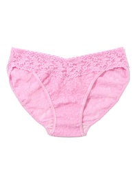 Pink lace underwear on a white background