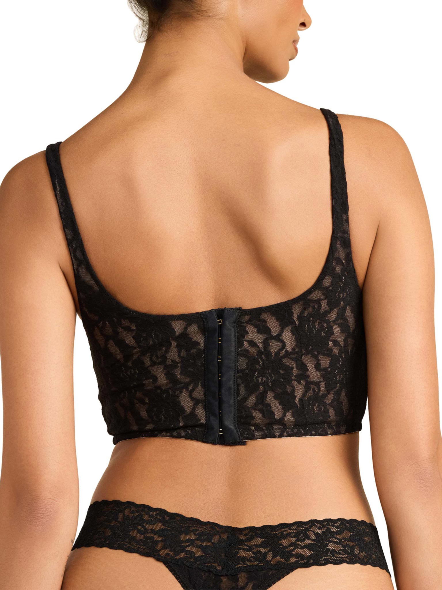 Black Signature Lace® Underwire Cropped Cami - Back View, Hook-and-Eye Closure Detail | Hanky Panky