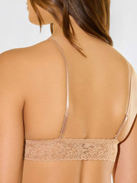 Model facing back in Signature Lace® Padded Triangle Bralette Sun Tan