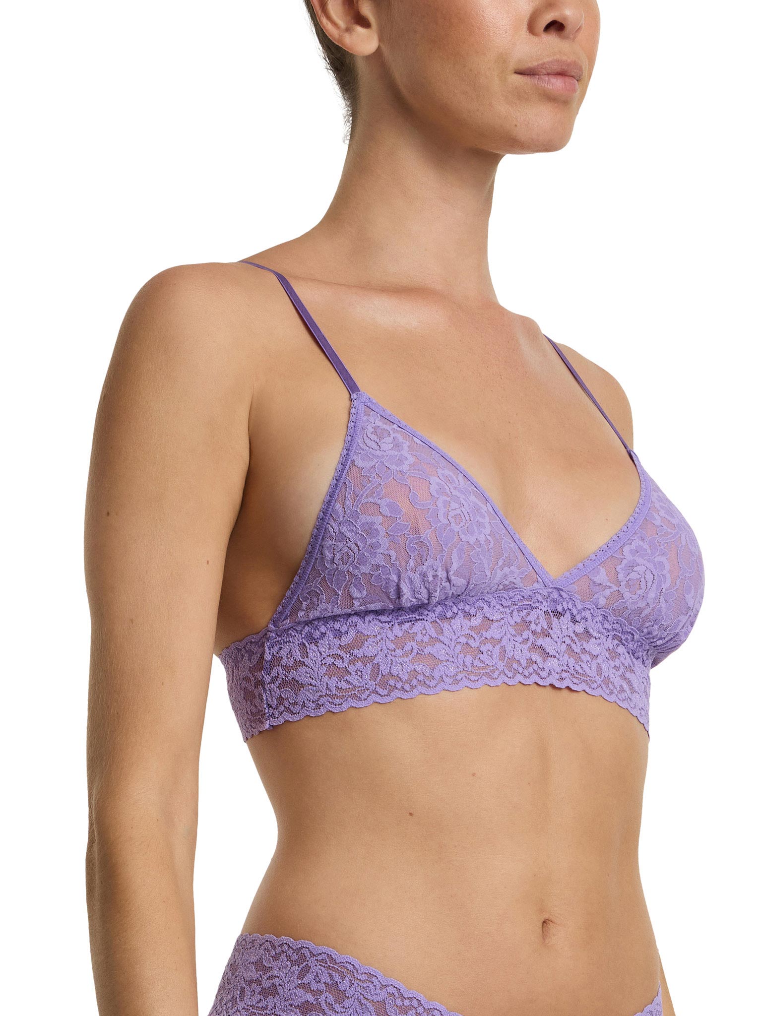 Signature Lace® Padded Triangle Bralette Love Potion Purple - Front Close-Up, Lace Detail | Hanky Panky