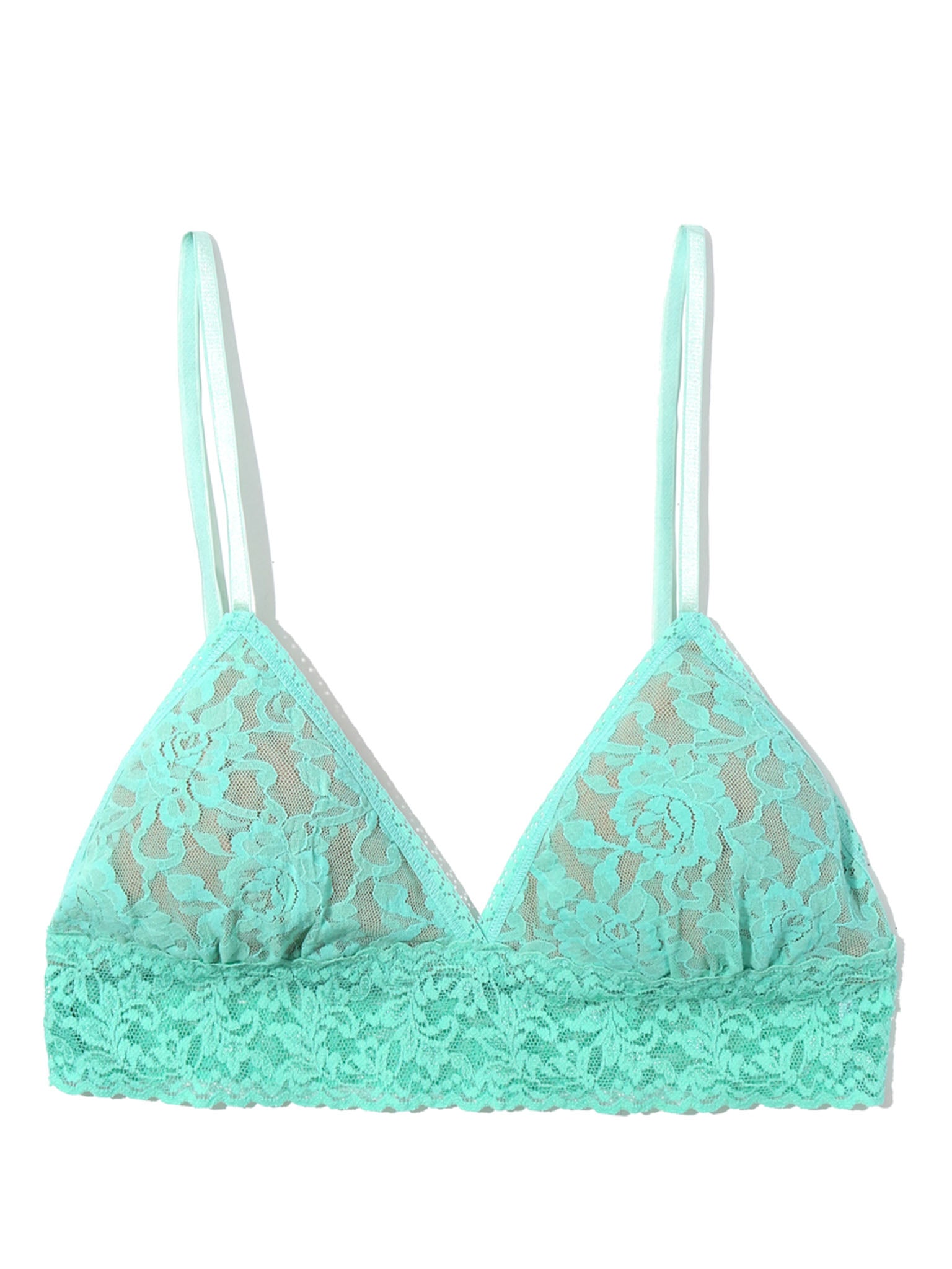 Tulum green Signature Lace® padded triangle bralette - Flat Lay, lace texture detail | Hanky Panky