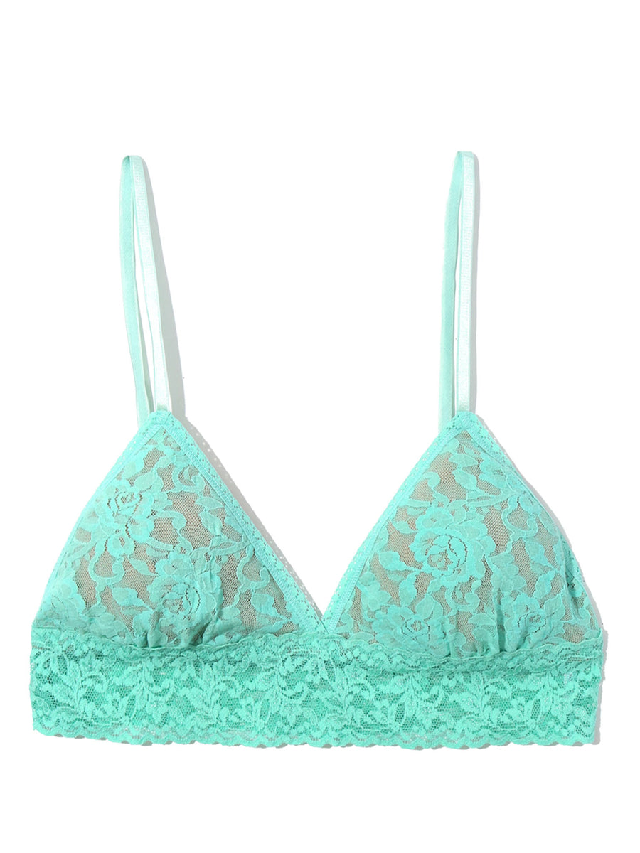 Tulum green Signature Lace® padded triangle bralette - Flat Lay, lace texture detail | Hanky Panky