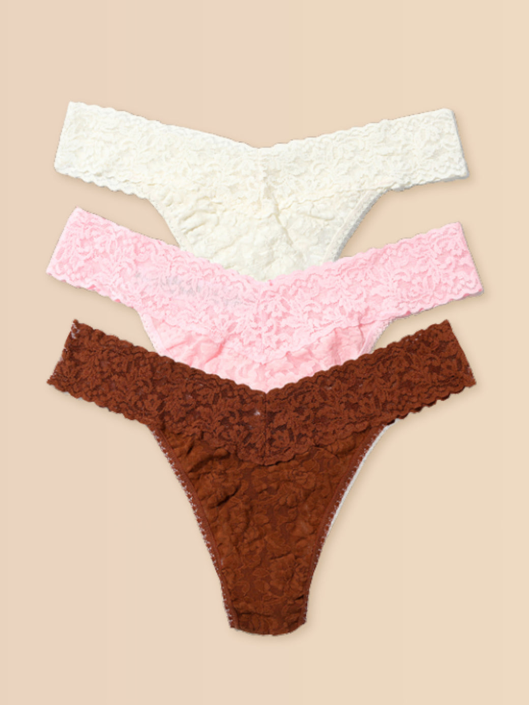 Signature Lace® Original Rise Thong Ice Cream 3 Pack Neapolitan Ice Cream (Marshmallow, Bliss Pink & Macchiato)