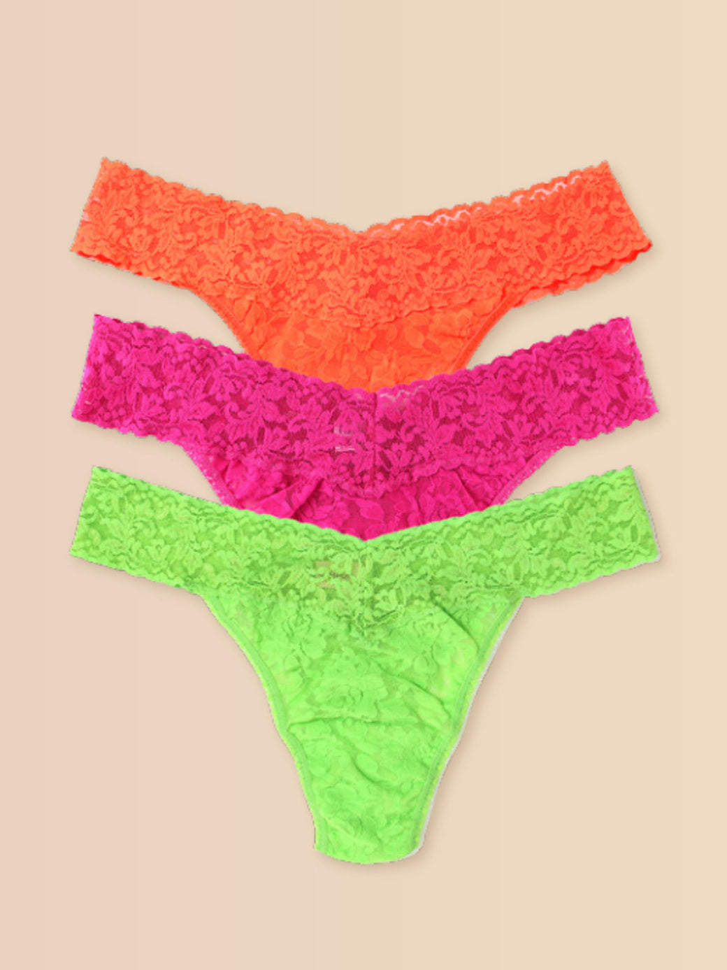 Signature Lace® Original Rise Thong Ice Cream 3 Pack Sorbet Brights (Orange Sparkle, Dragon Fruit Pink & Lush Green)