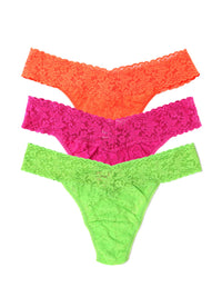 Signature Lace® Original Rise Thong Ice Cream 3 Pack Sorbet Brights (Orange Sparkle, Dragon Fruit Pink & Lush Green)
