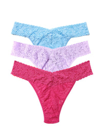 Signature Lace® Original Rise Matchbox 3 Pack Pastel Punch - Blue, Lavender & Dragon Fruit Pink Flat Lay | Hanky Panky