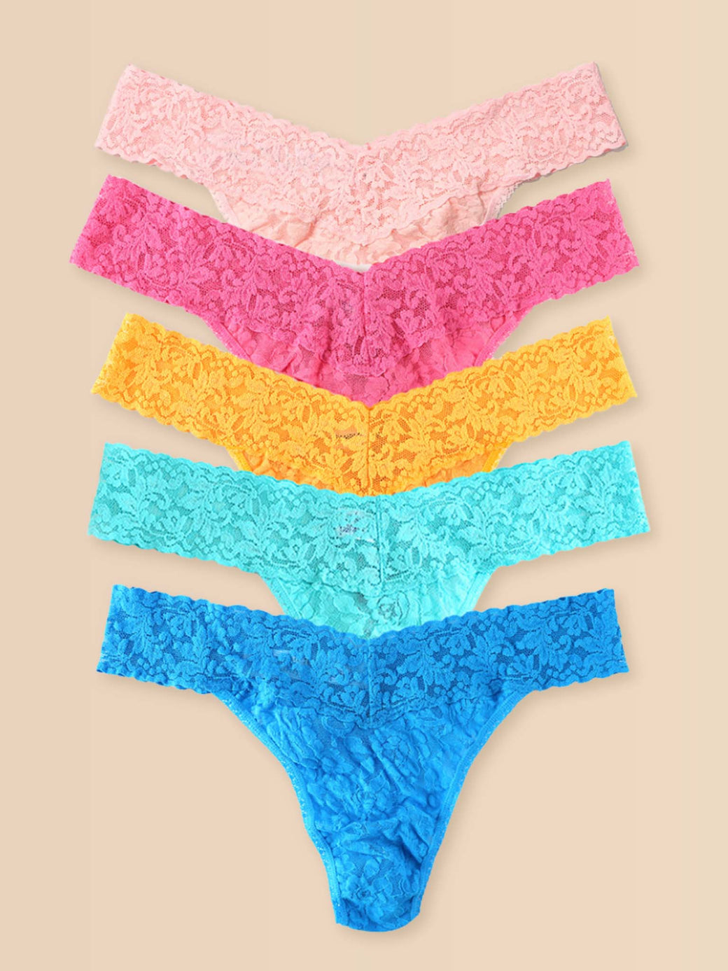 Signature Lace® Original Rise Matchbox 5-Pack Vibrant Pastels - Flat Lay on Cream | Hanky Panky