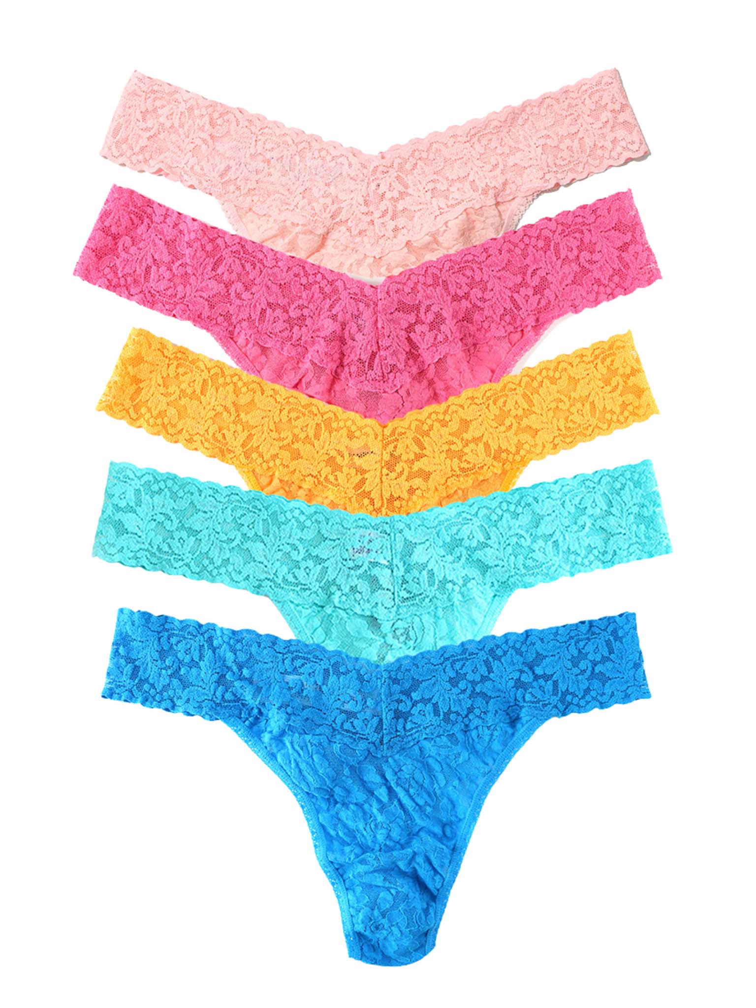 Signature Lace® Original Rise Matchbox 5-Pack Vibrant Pastels - Flat Lay on White | Hanky Panky