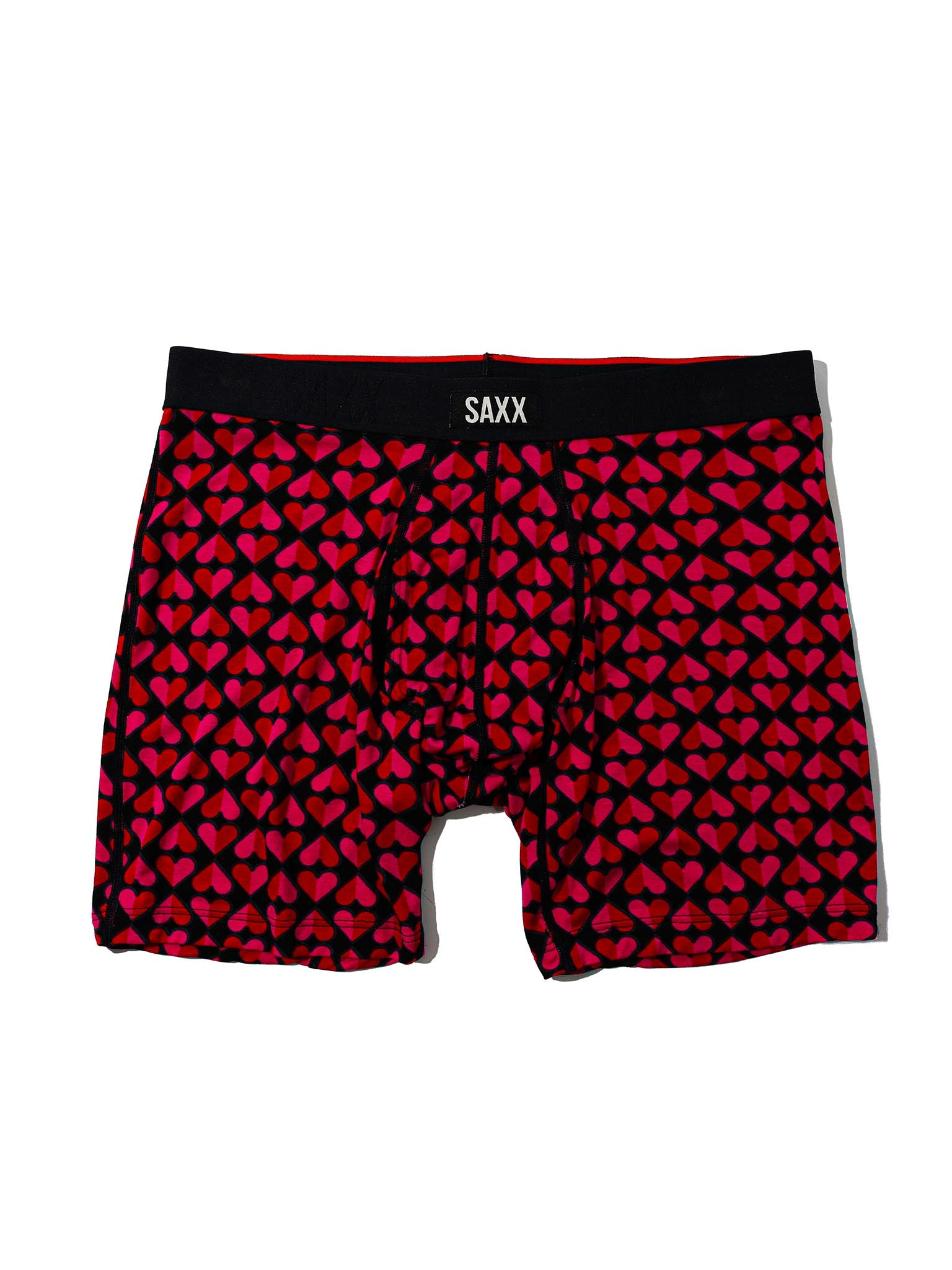 SAXX Super Soft Vibe Boxer Brief Love Check Baby Black pink red heart print - Flat Lay Front | Hanky Panky