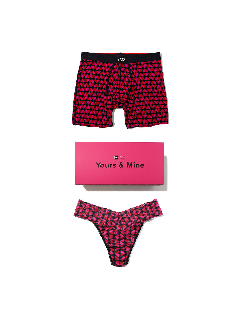 Hanky Panky x SAXX Love Check Black matching couples underwear set - Flat Lay with gift box | Hanky Panky