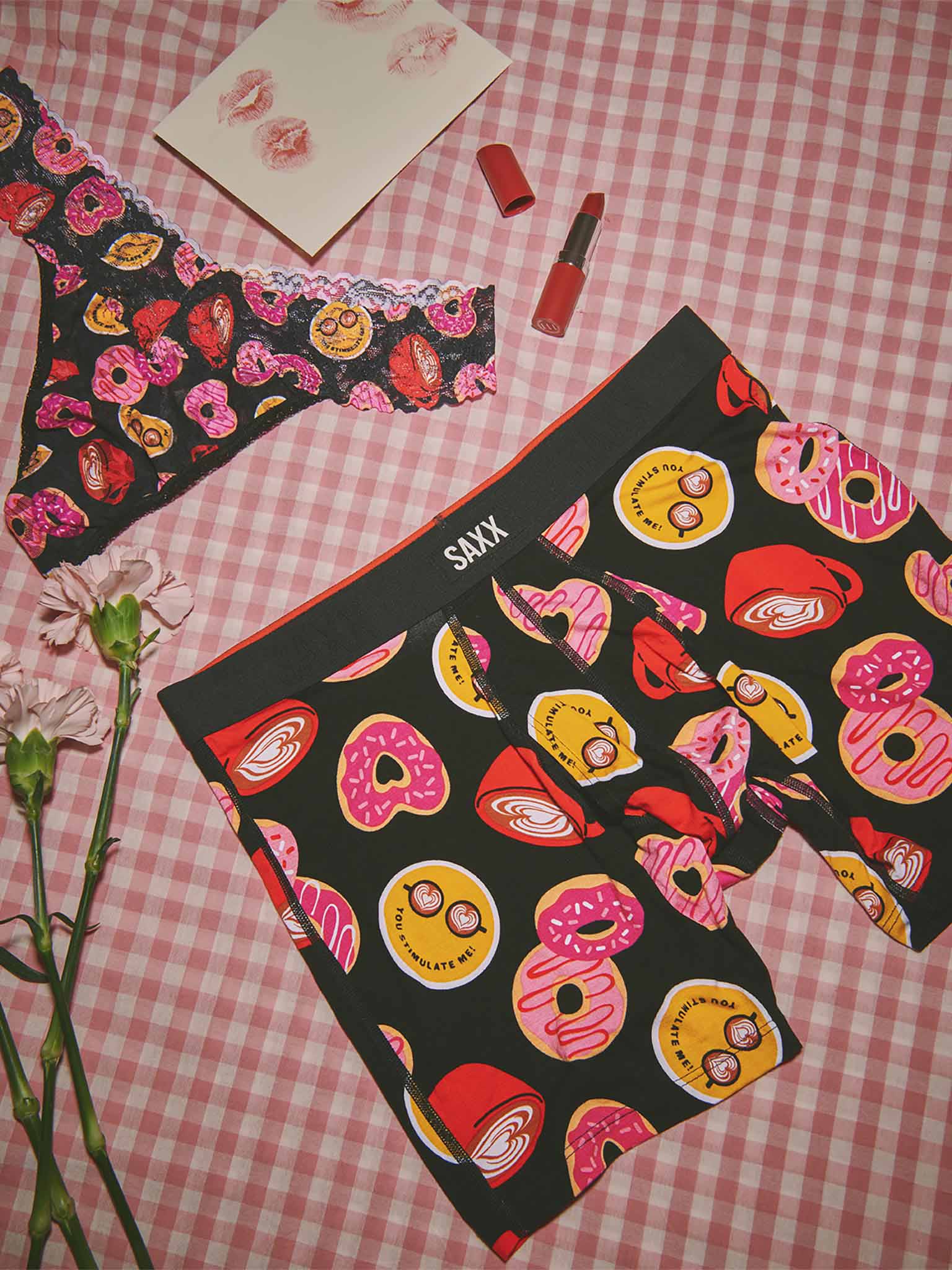 Signature Lace® Original Rise Thong And Saxx Super Soft Vibe Boxer Brief Lovestory - Black