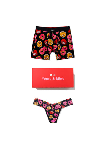 Hanky Panky x SAXX Lovestory Black Matching Couples Underwear Set - Flat Lay with Gift Box | Hanky Panky