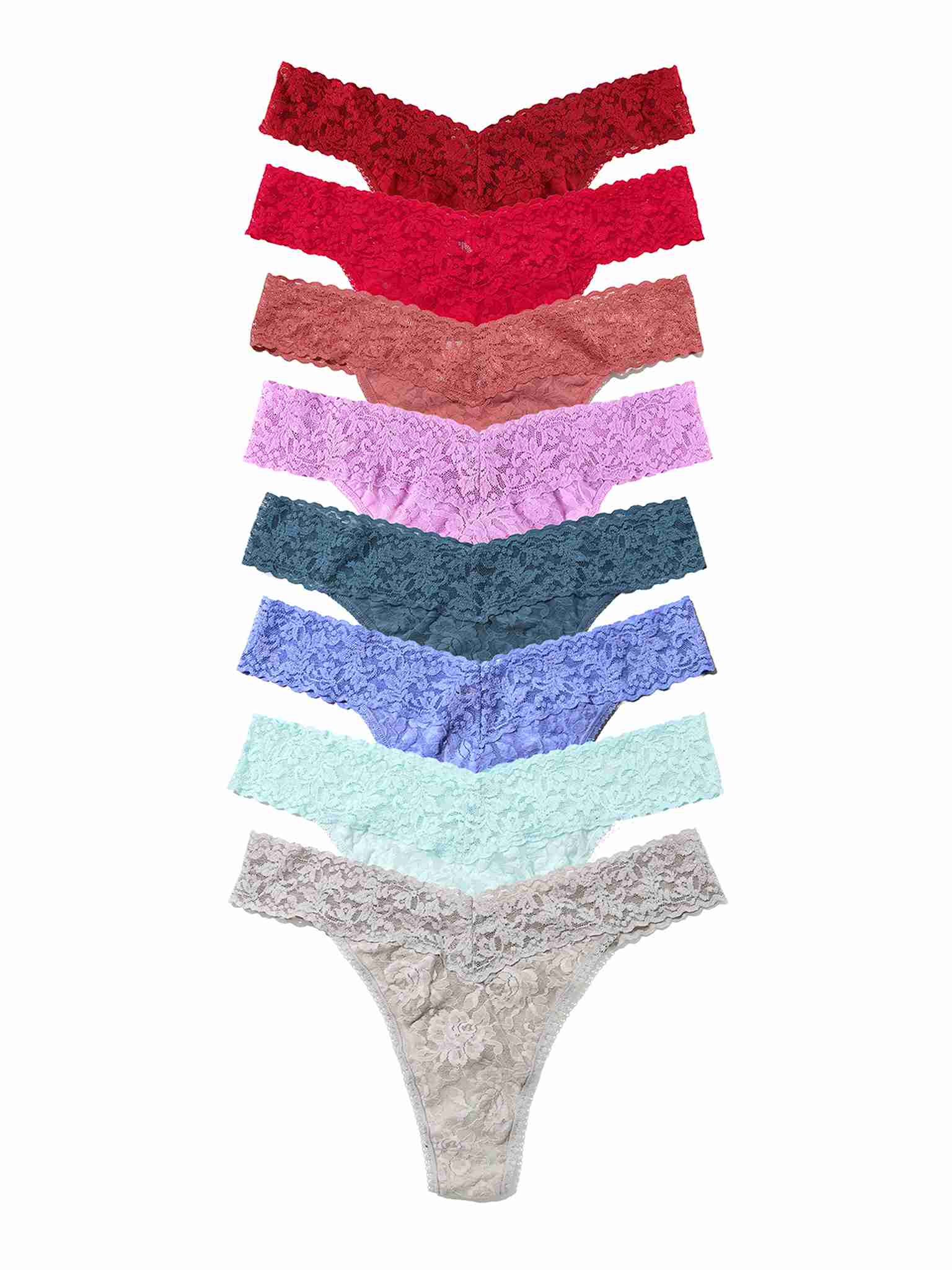 Black Friday Sale - Set of  eight plus sized colorful signature lace underwear on a white background