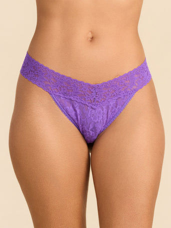 Model wearing Signature Lace® Low Rise Thong in Vivacious Violet Purple - Front View | Hanky Panky
