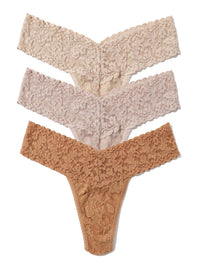 3 Pack Signature Lace® Low Rise Thongs Chai/Taupe/Suntan