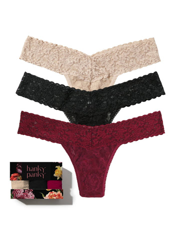 Bottle Service 3 Pack Signature Lace® Low Rise Thongs In Printed Box