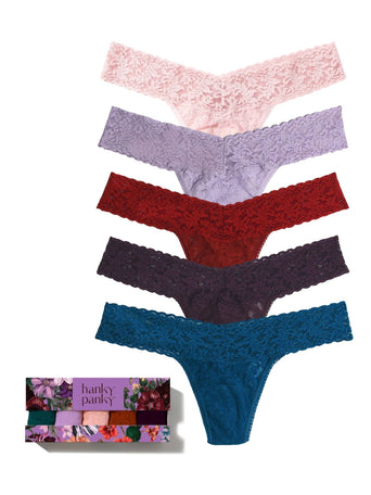 Secret Garden 5 Pack Signature Lace® Low Rise Thongs In Printed Box