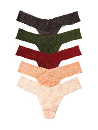 5 Pack Signature Lace® Low Rise Thongs In Printed Box Granite Grey/Woodland Green/Clay Ole Red/Apricot Crush Orange/Vanilla