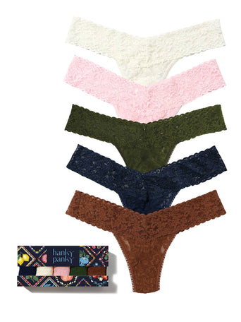 The Whole Drawer 5 Pack Signature Lace® Low Rise Thongs In Printed Box