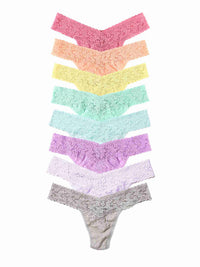 Black Friday Sale - Set of eight colorful signature lace thongs arranged in a pyramid formation on a white background.