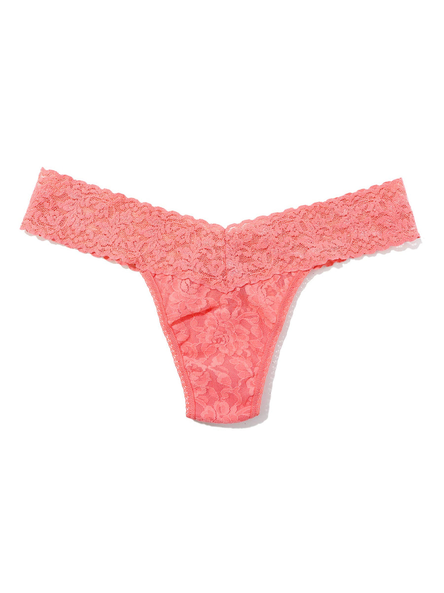 Signature Lace® Low Rise Thong Paloma Pink - Flat Lay Lace Detail | Hanky Panky