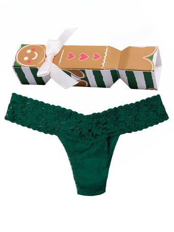 Signature Lace® Low Rise Thong Holiday Cracker Sweet Forest Green