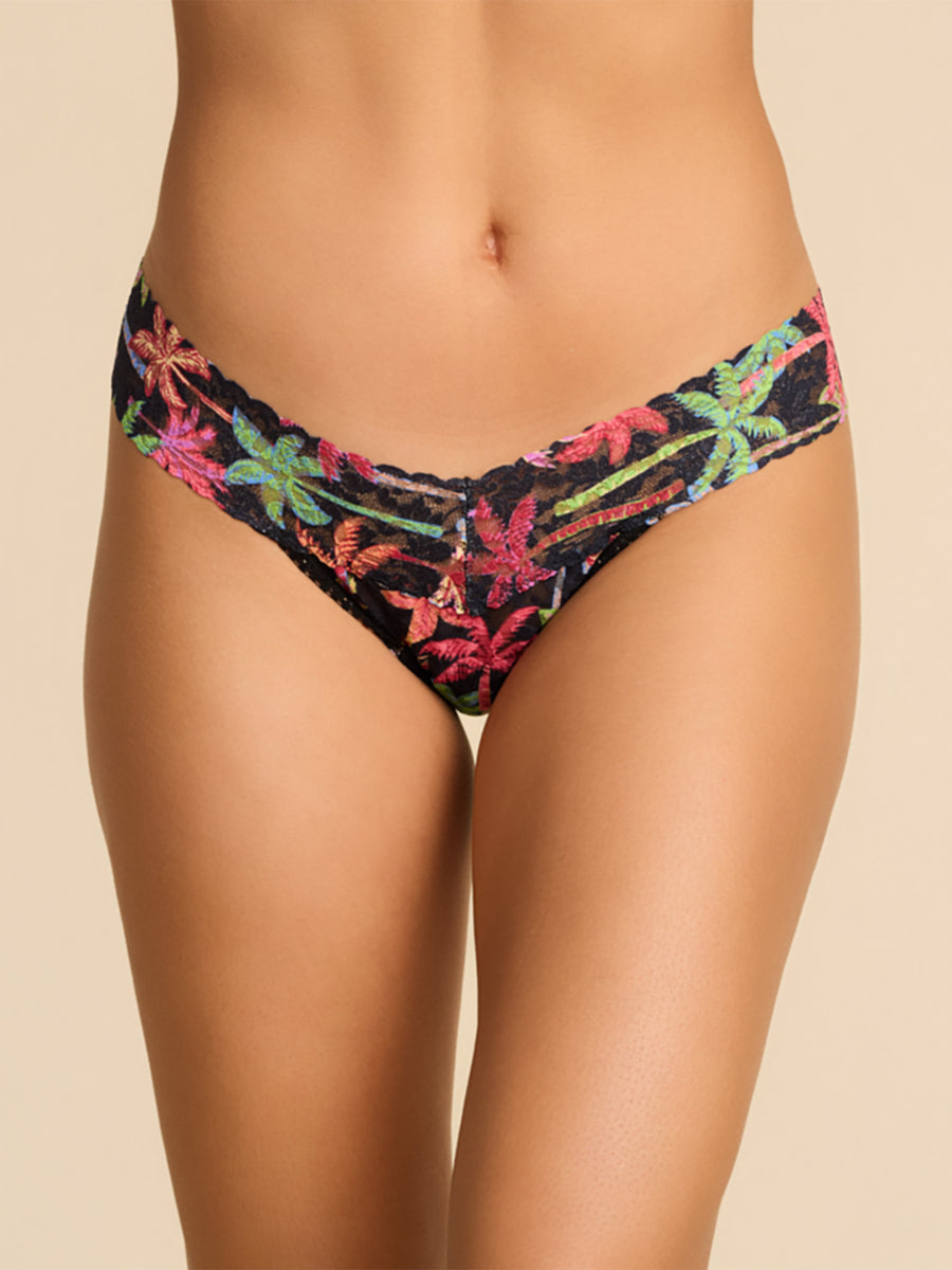 Mixed Palms Signature Lace® Low Rise Thong - Front View On Model, Printed Lace Thong Women | Hanky Panky