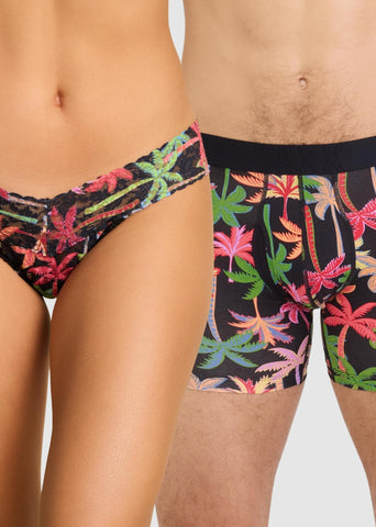 Mixed Palms Signature Lace® Low Rise Thong & SAXX Boxer Brief Matching Couples Set - On Model Duo | Hanky Panky