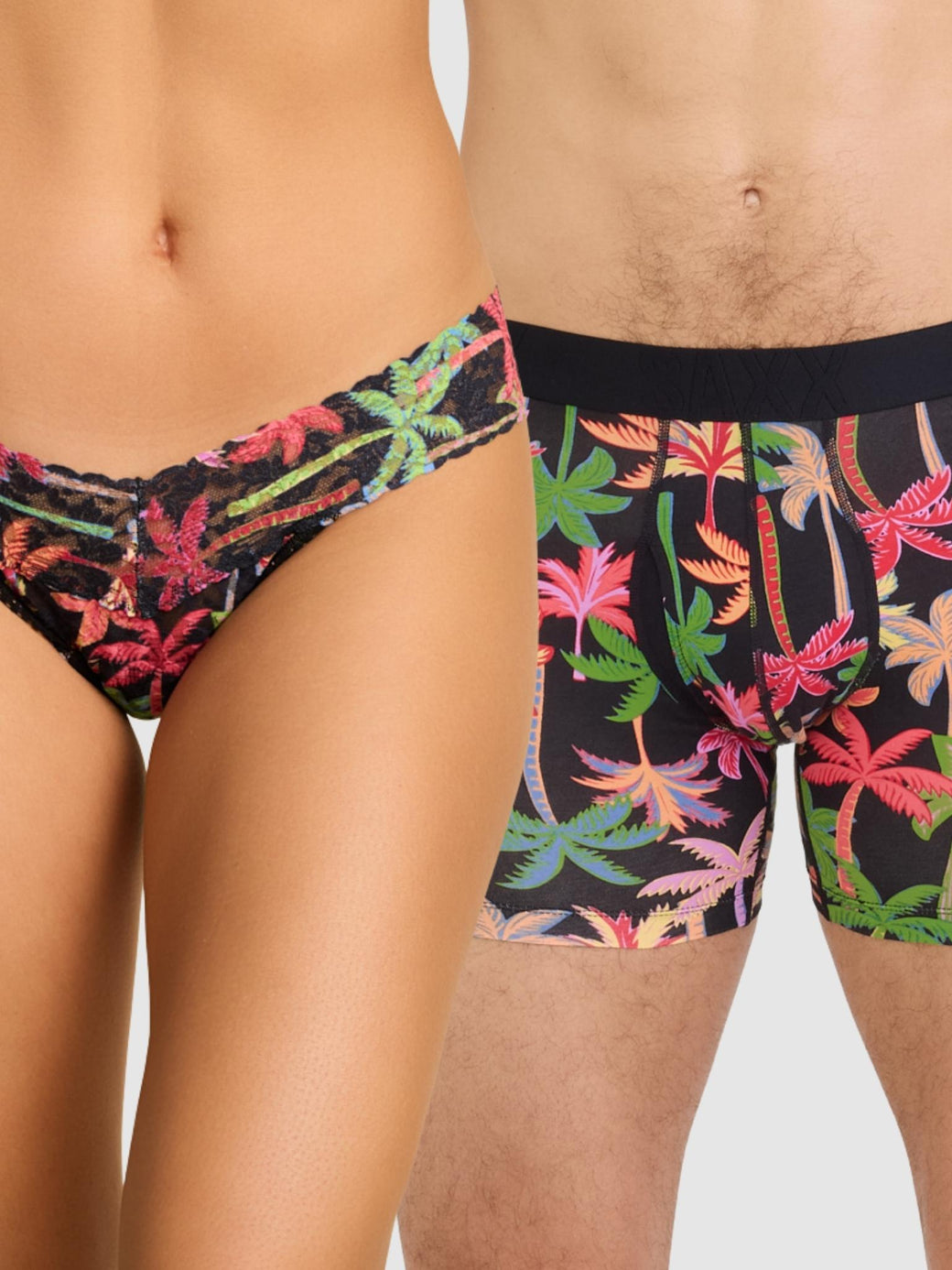 Signature Lace® Low Rise Printed Thong And SAXX Drop Temp Cooling Cotton Boxer Brief Mixed Palms-Black