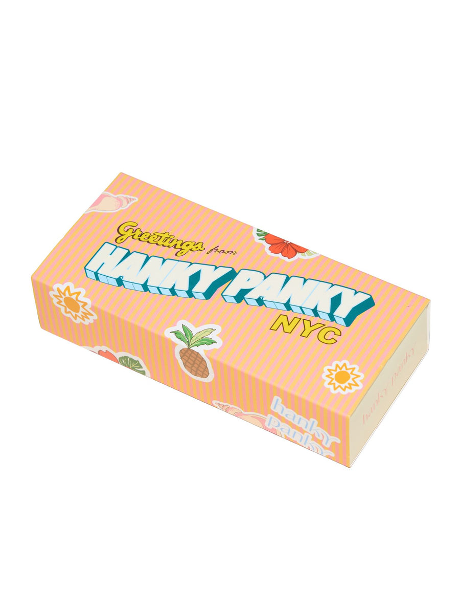 Hanky Panky NYC Signature Lace® Low Rise Thong 5-Pack Closed Matchbox Gift Packaging - Angled View | Hanky Panky