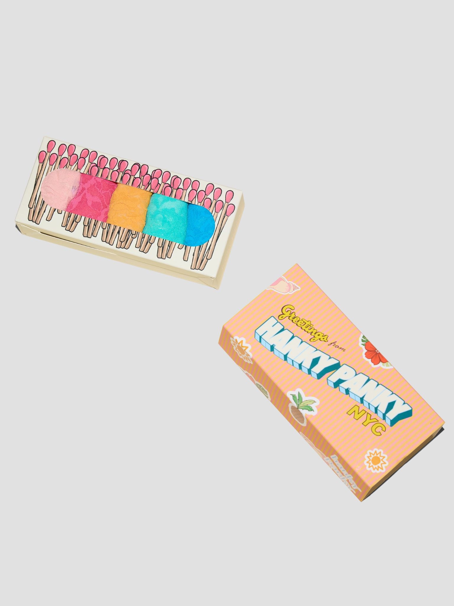 Signature Lace® Low Rise Thong 5-Pack Open Matchbox with Pastel Lace Thongs & Gift Box - Top View | Hanky Panky