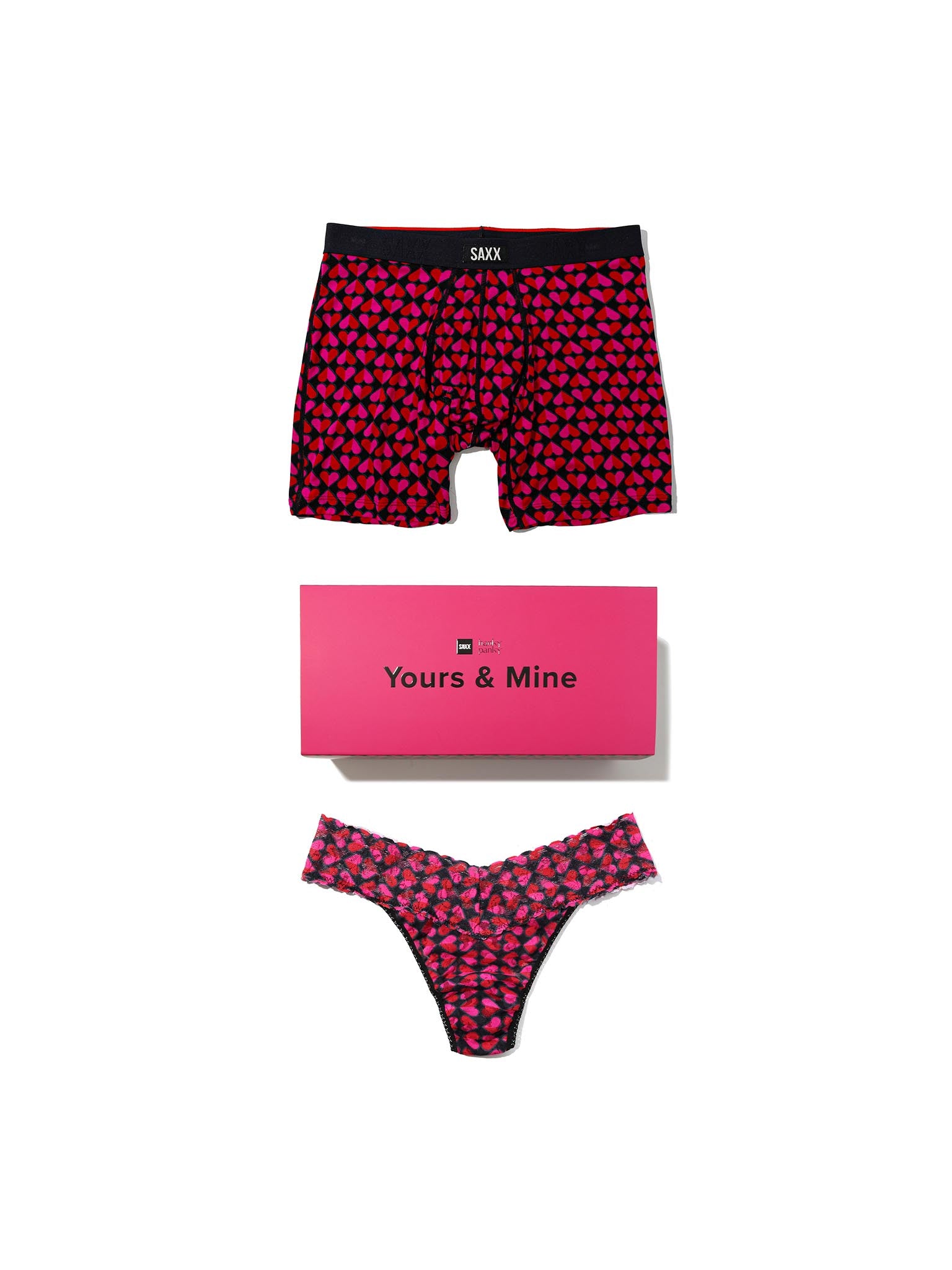 Signature Lace® Low Rise Thong And Saxx Super Soft Vibe Boxer Brief Love Check Baby - Black