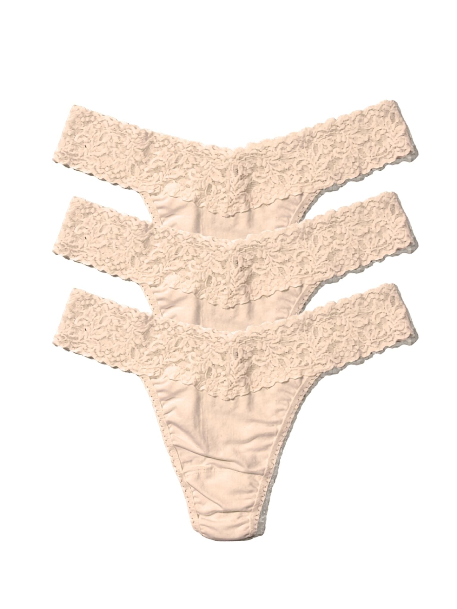 Chai DreamEase™ Modal Lace Thong 3-Pack - Flat Lay on White | Hanky Panky