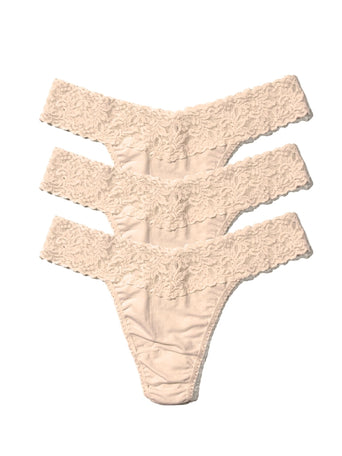 Chai DreamEase™ Modal Lace Thong 3-Pack - Flat Lay on White | Hanky Panky