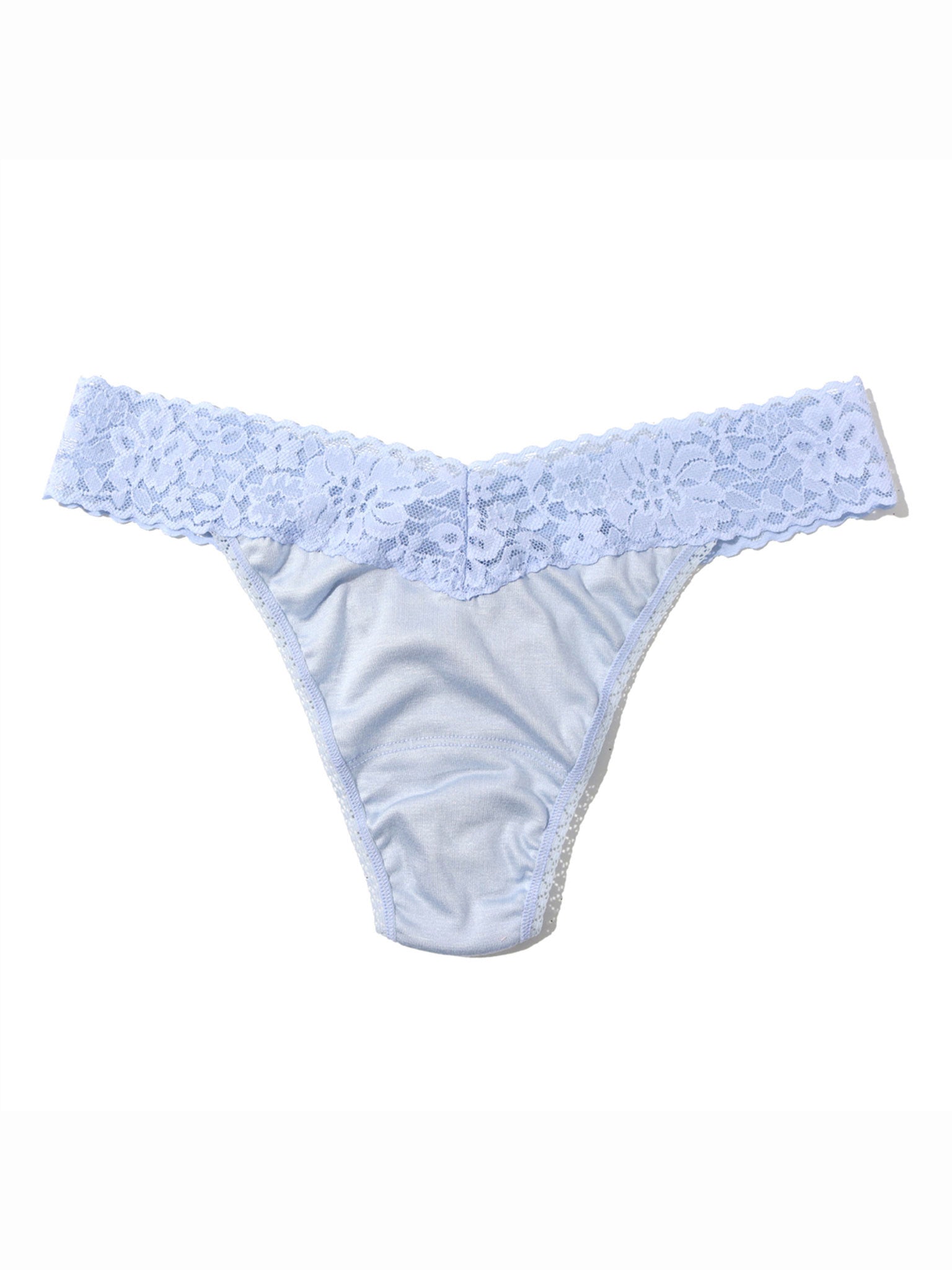 Serenity Blue DreamEase™ Original Rise Thong floral lace waistband detail - Flat Lay | Hanky Panky