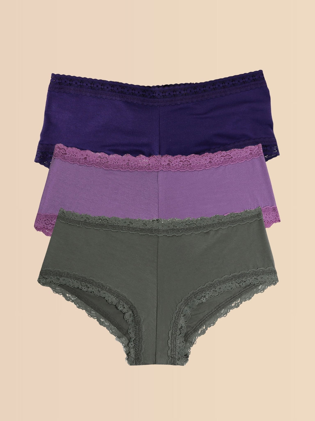 DreamEase™ Boyshort 3 Pack Indigo/Berry Pie Purple/Spaced Out Grey