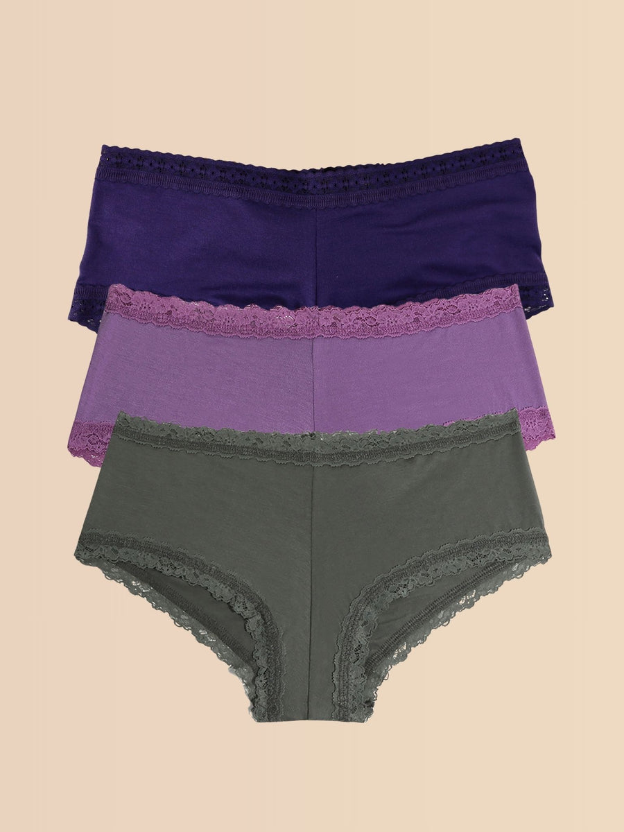 Indigo, Berry Pie Purple & Grey DreamEase™ Boyshort 3-Pack - Flat Lay | Hanky Panky