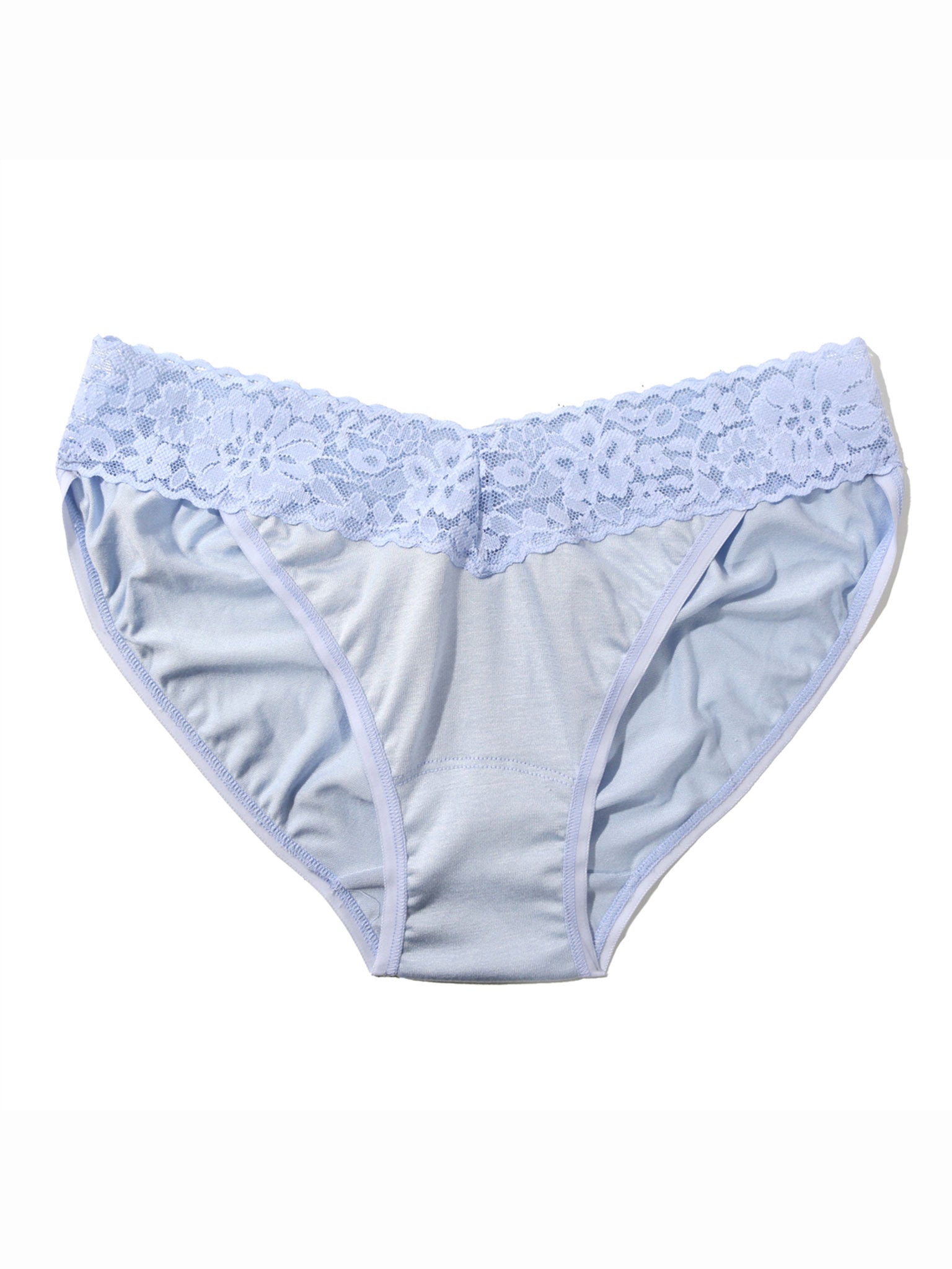 Serenity Blue DreamEase™ Tencel Modal V-Kini with floral lace waistband - Flat Lay | Hanky Panky