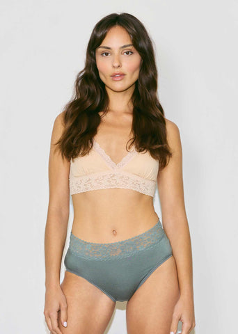 Spaced Out Grey DreamEase™ French Brief, lace waistband, high-leg cut - Front View | Hanky Panky