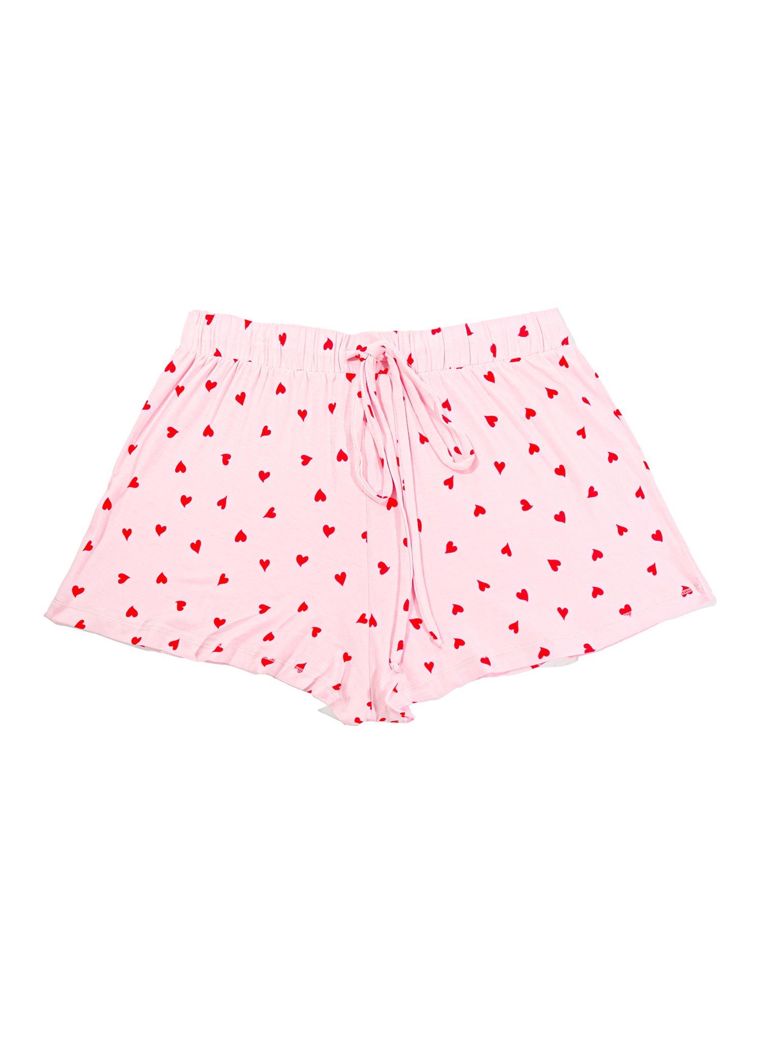 Unwind Drawstring Short So In Love Pink - Flat Lay, Pink Heart Print Modal Lounge Short with Drawstring | Hanky Panky